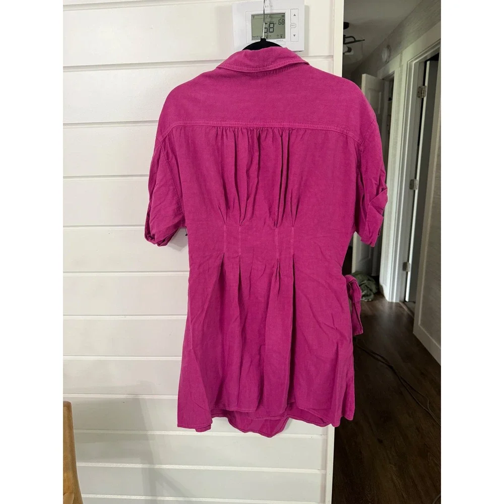 Free People Sensual Safari Linen Wrap Dress‎ Raspberry Pink Fuchsia XS